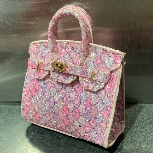 👜Handmade Mini Pastel Glitter Fish Scale Birkin AirPods Tote Bag Charm Miniature - Picture 3 of 8